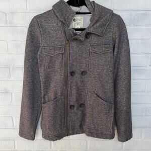 Billabong Grey Hoodie Double Breasted Button Side Zip 4 Pockets Jacket -M